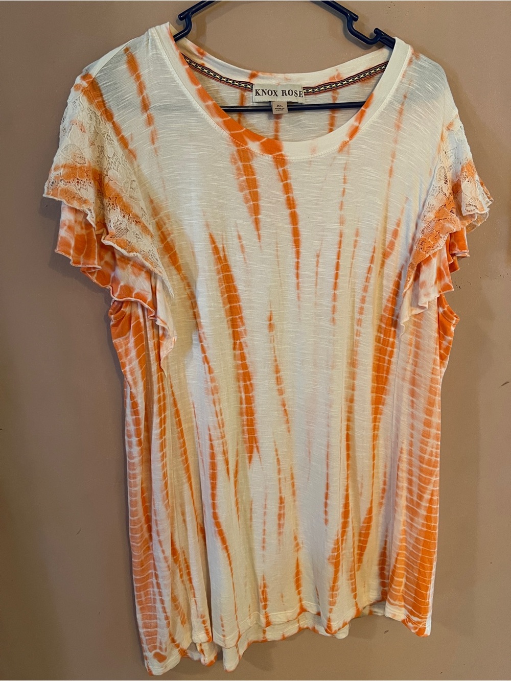 Knox Rose long t-shirt with unique double ruffled short sleeves.